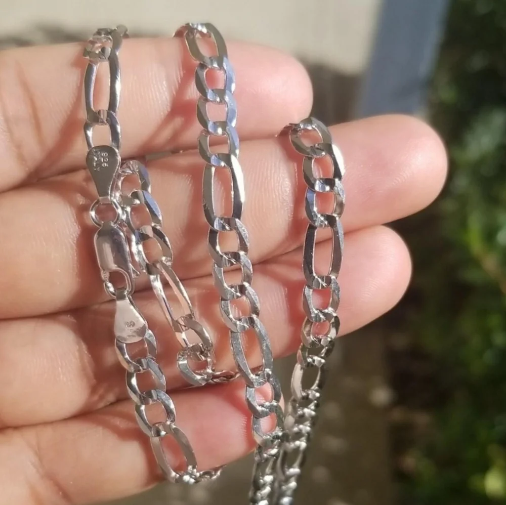 Sterling Silver 925 Rhodium finish Flat Figaro 150 Chain 5mm 18